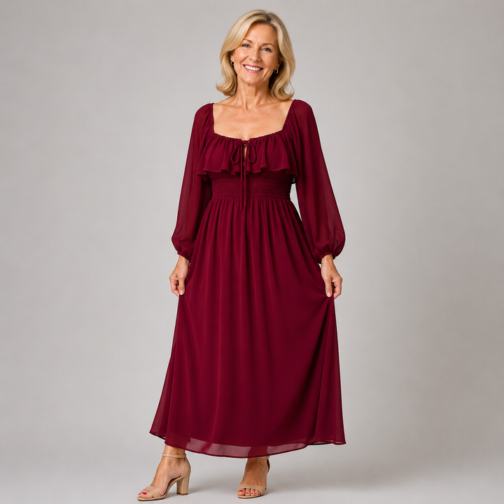 MARGOT | SQUARE NECK CHIFFON MAXI DRESS