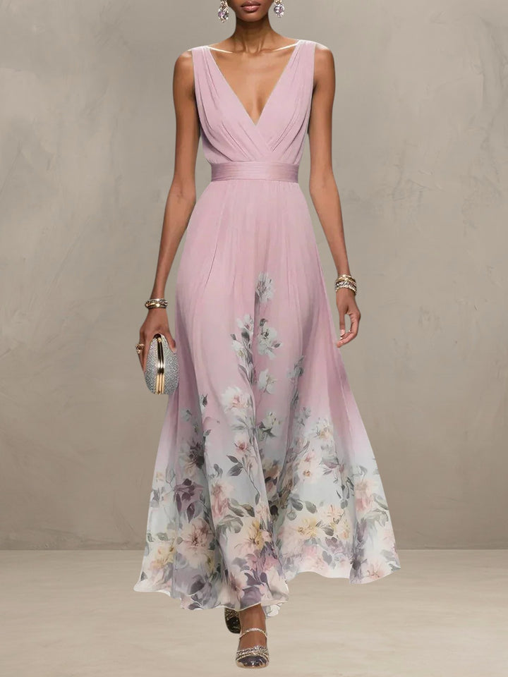 ROSA | FLORAL CHIFFON V-NECK MAXI DRESS