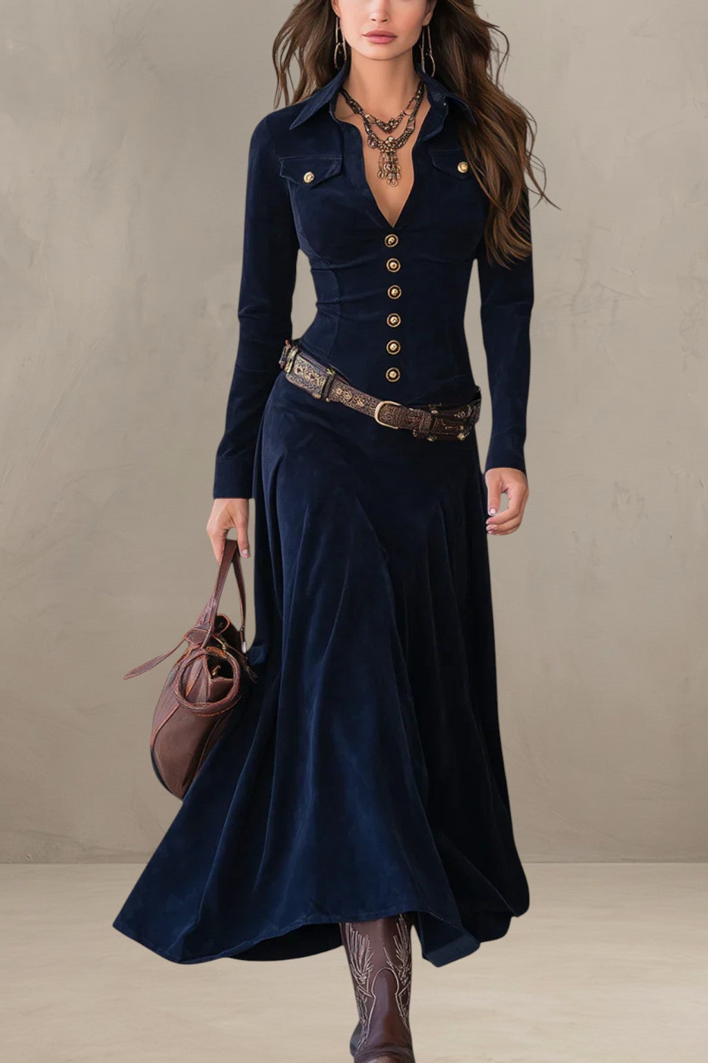 DANIA | SUEDE BUTTON MIDI DRESS