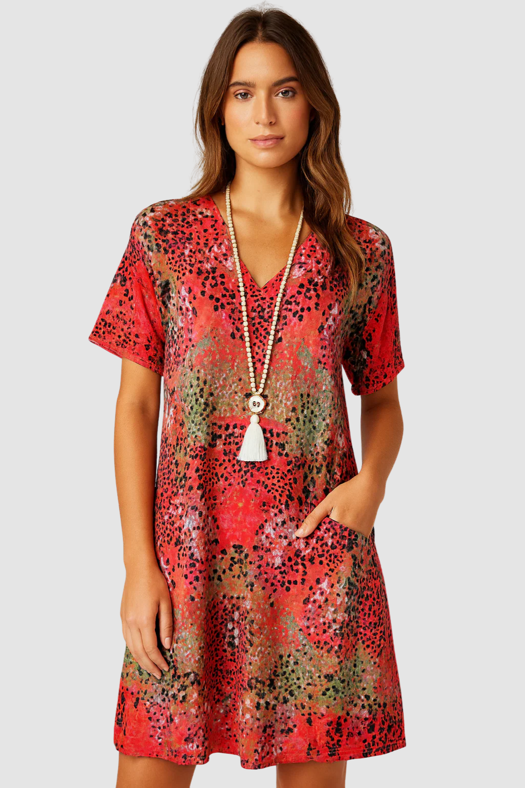 Women’s Dress – V-Neck Midi, Soft & Elegant