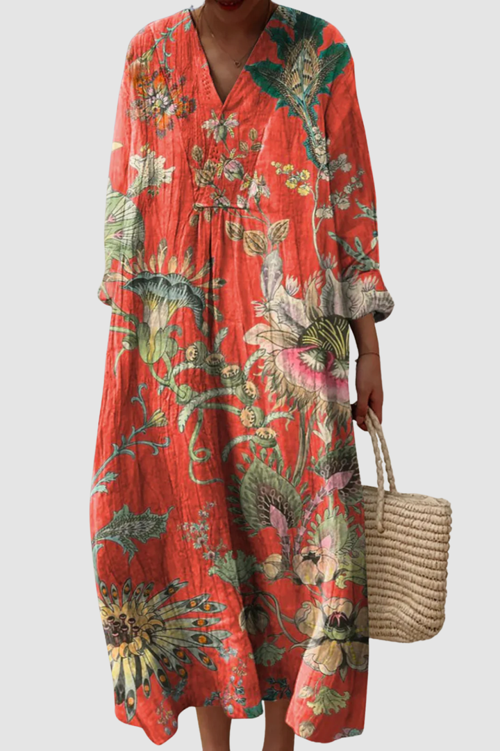 SOLEIL | VINTAGE LOVELY FLORAL PATTERN ART PRINT DRESS