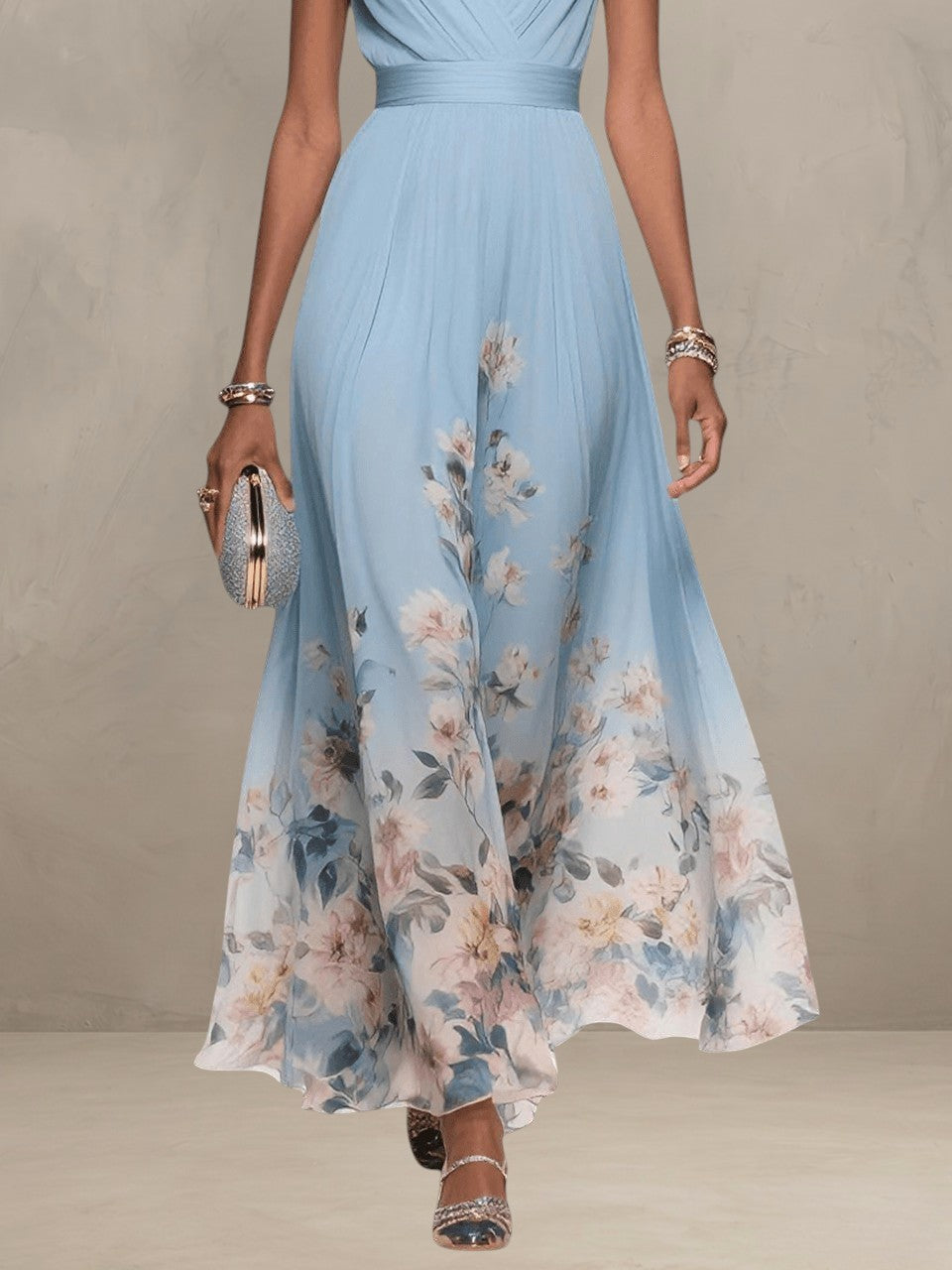 ROSA | FLORAL CHIFFON V-NECK MAXI DRESS