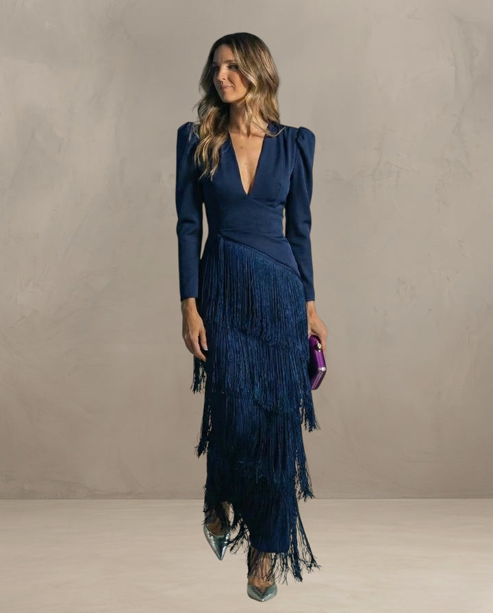 KLARA | ELEGANT DRESS WITH FRINGE SLEEVES