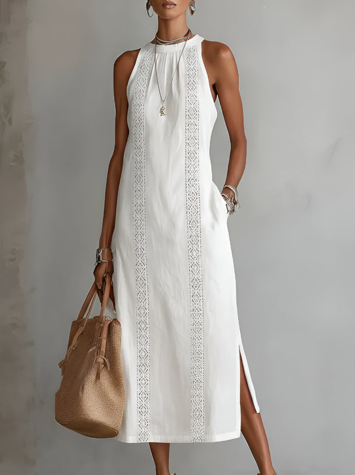 Milena | Linen Midi Dress With a Mandarin Collar
