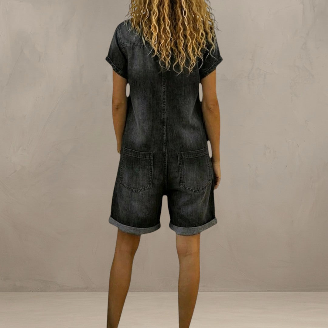 VITTORIA | VINTAGE DENIM EFFECT SHORT DUNGAREES