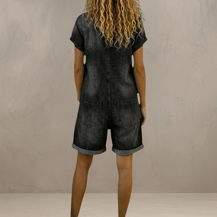 VITTORIA | VINTAGE DENIM EFFECT SHORT DUNGAREES