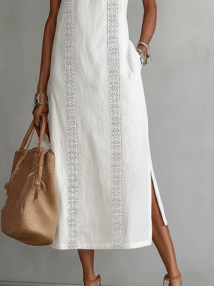 Milena | Linen Midi Dress With a Mandarin Collar