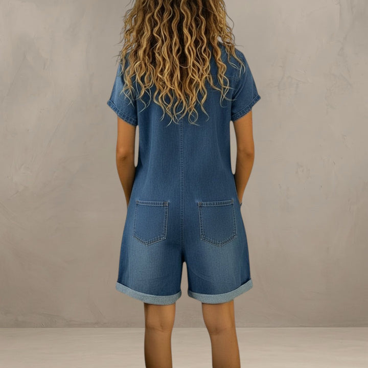 VITTORIA | VINTAGE DENIM EFFECT SHORT DUNGAREES