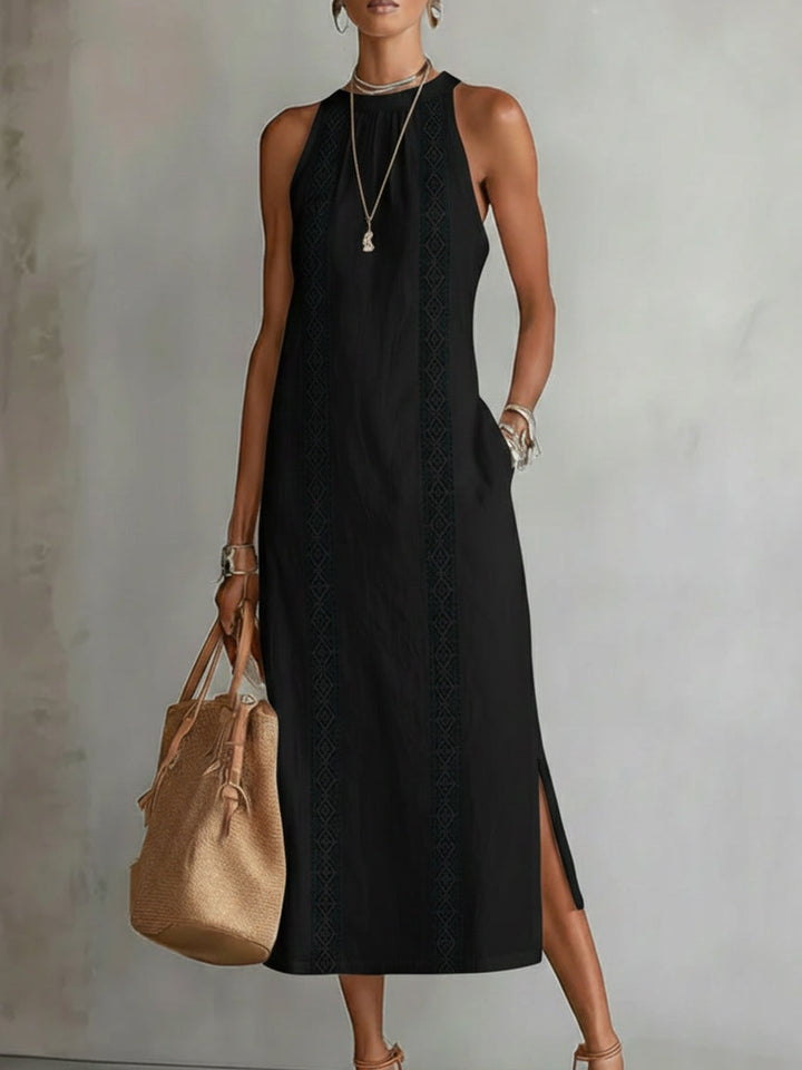 Milena | Linen Midi Dress With a Mandarin Collar